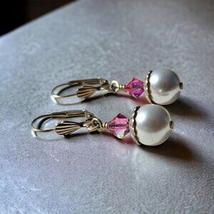 Pink Swarovski Crystal and Pearl Earrings